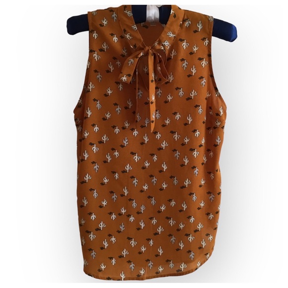 Love Fire sleeveless cactus print mustard color with neck tie - Picture 1 of 10
